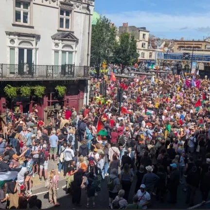 Anti-fascists outside station